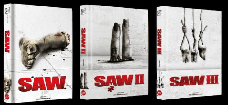 Saw 1+2+3 (Limited Wattierten Mediabooks, Blu-ray+DVD, jeweils in Cover A) (2004)(2005)(2006) [FSK 18] [Blu-ray]