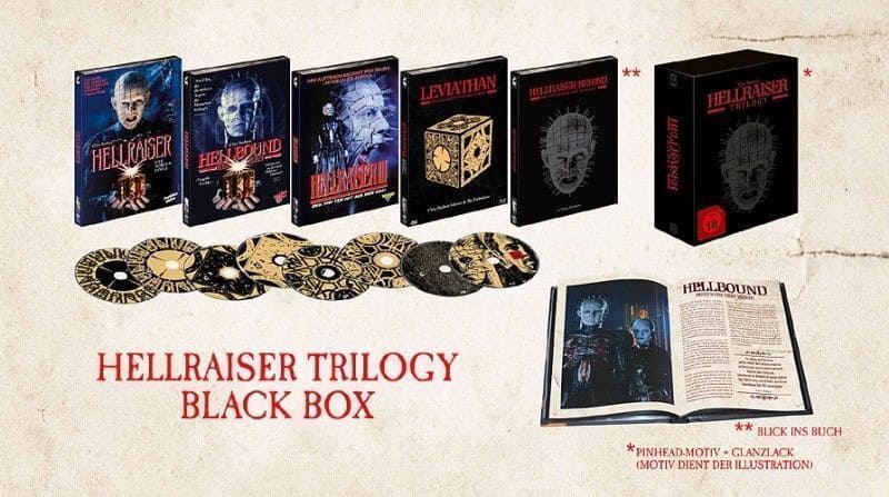 Hellraiser 1-3 - TRILOGY - unrated - BLACK BOX - LIMITED 2000 EDITION - 8 DISC - FSK ungeprüft - Blu-ray+DVD-Combo - 4x MediaBooks + Buch incl. AUSTAUSCHDISKs