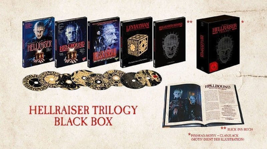 Hellraiser 1-3 - TRILOGY - unrated - BLACK BOX - LIMITED 2000 EDITION - 8 DISC - FSK ungeprüft - Blu-ray+DVD-Combo - 4x MediaBooks + Buch incl. AUSTAUSCHDISKs